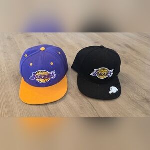 2 Vintage  LA Lakers Fitted Hat Cap Purple/Yellow + Black